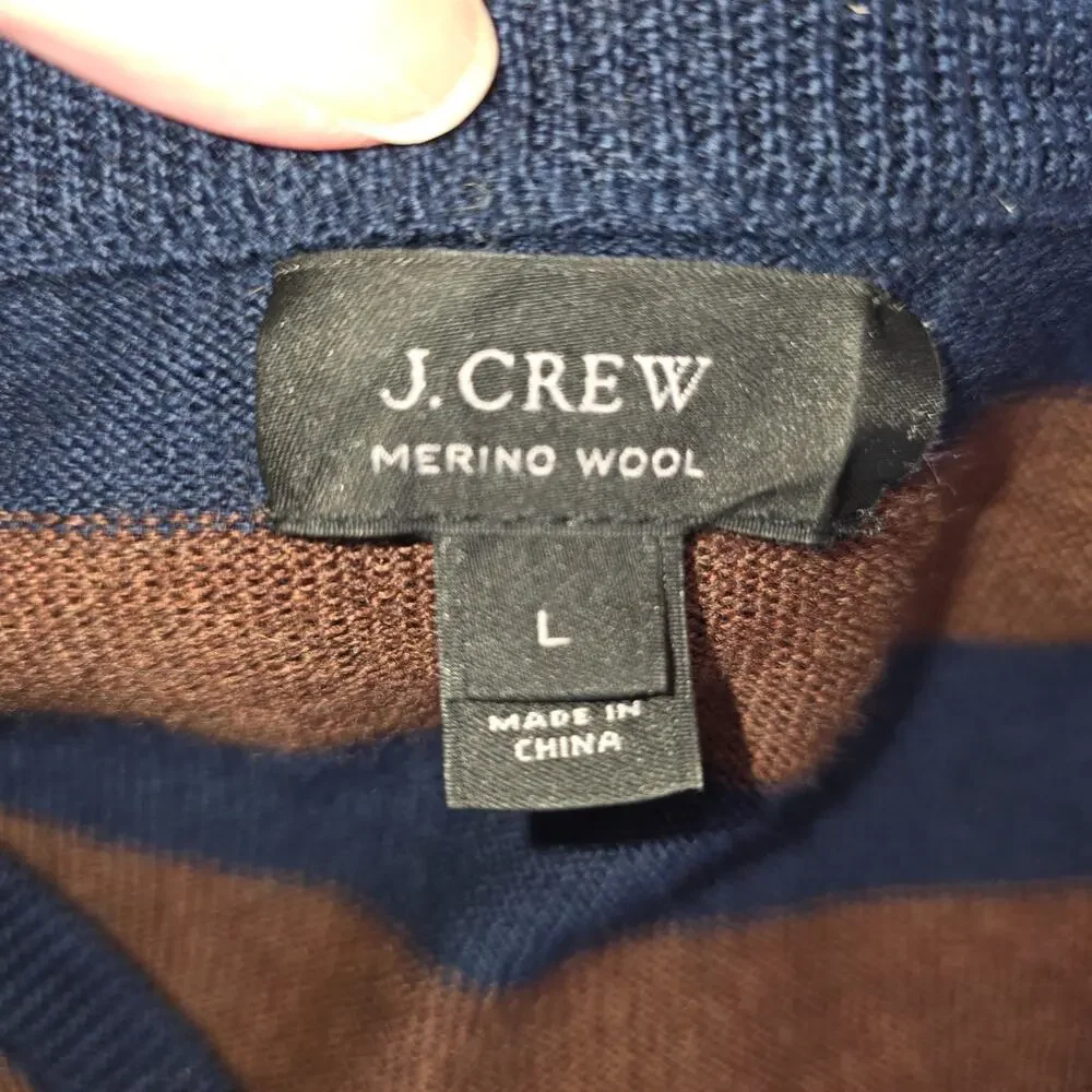 J Crew Wool Sweater Large Mens Pullover Striped Knit Preppy